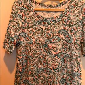 Talbots Paisley Scoop Neck Tee - Green & Coral